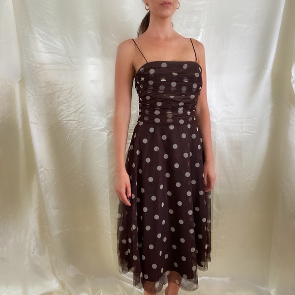 Vintage Dresses & Skirts - Vintage 80s brown polka dot dress
